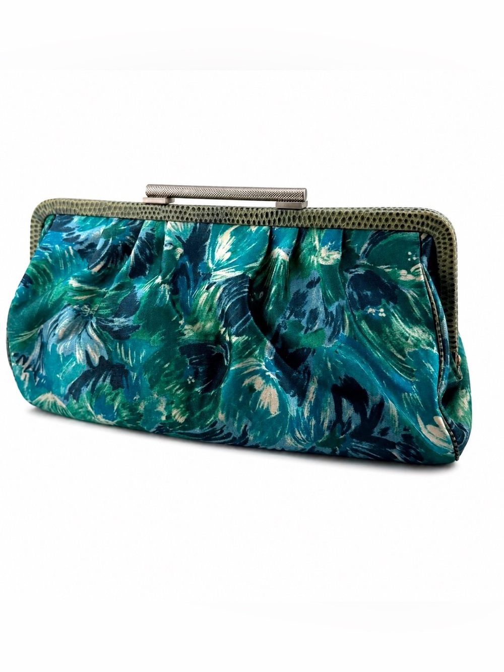 Ann Taylor Teal & Turquoise Floral Frame Clutch